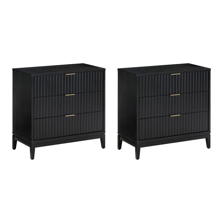 Nathan James 3-Drawer Dresser With Solid Wood Frame And Fluted Details (2-Piece Set)