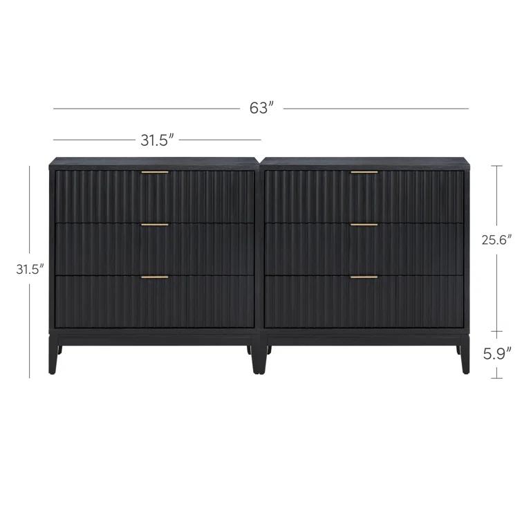 Nathan James 3-Drawer Dresser With Solid Wood Frame And Fluted Details (2-Piece Set)