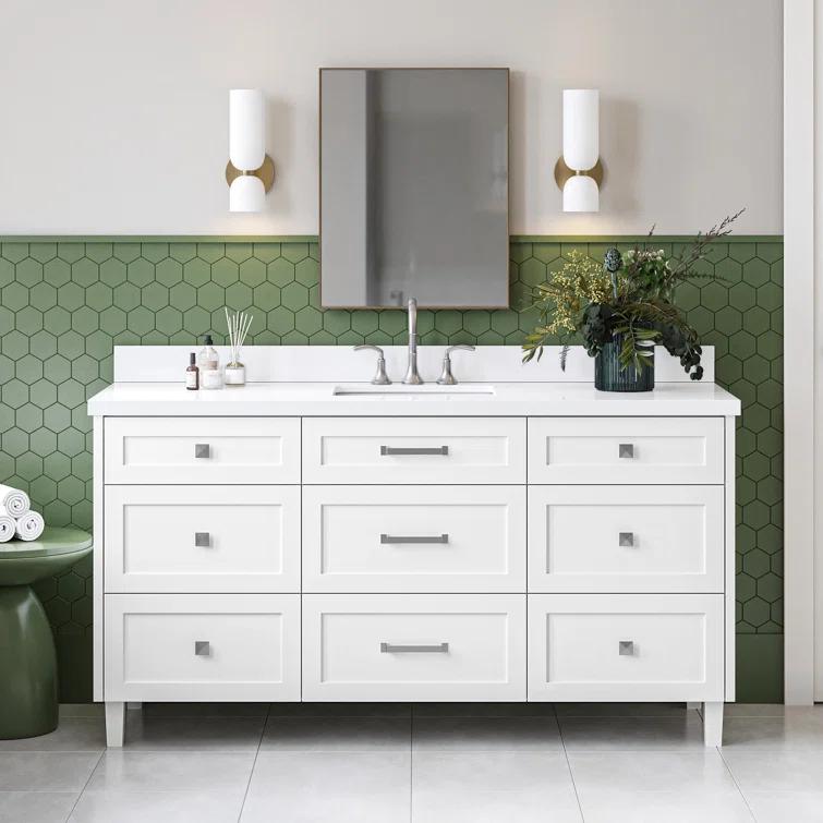 Ariel Monroe 67 Inch Single Rectangular Sink Bathroom Vanity With Pure White Quartz Countertop