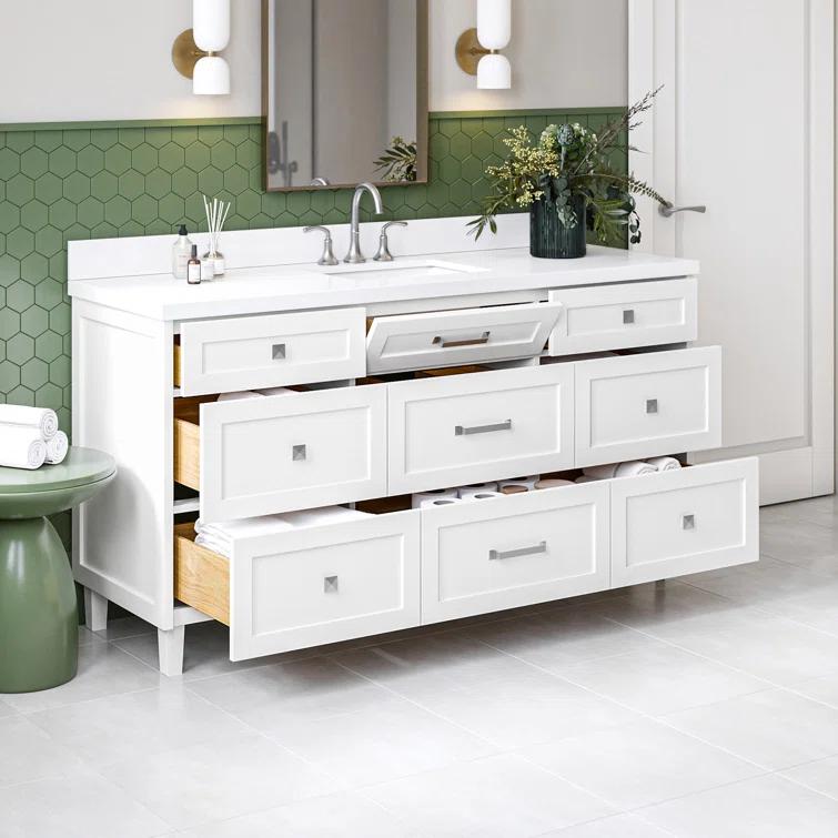 Ariel Monroe 67 Inch Single Rectangular Sink Bathroom Vanity With Pure White Quartz Countertop