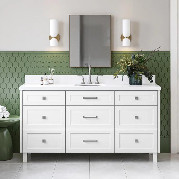 Ariel Monrow 67 Inch Single Oval Sink Bathroom Vanity With Pure White Quartz Countertop