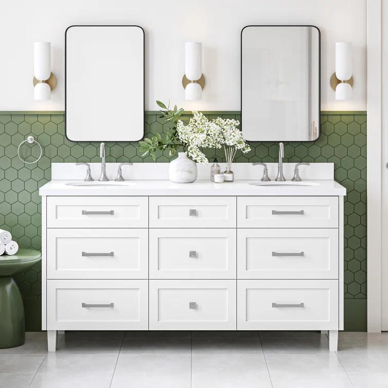 Ariel Monrow 67 Inch Double Oval Sink Bathroom Vanity With Pure White Quartz Countertop