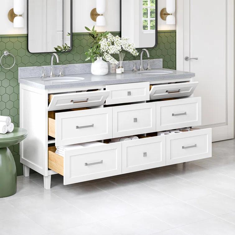 Ariel Monrow 67 Inch Double Oval Sink Bathroom Vanity With Italian Carrara Marble Countertop