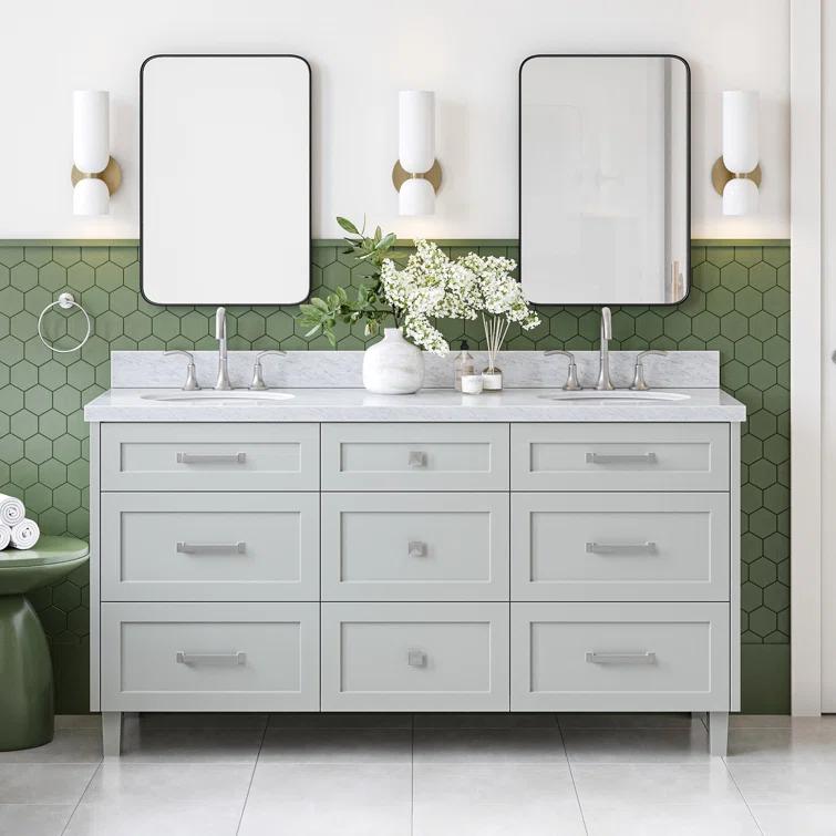 Ariel Bath Ariel Monrow 67 Inch Double Oval Sink Bathroom Vanity With Italian Carrara Marble Countertop