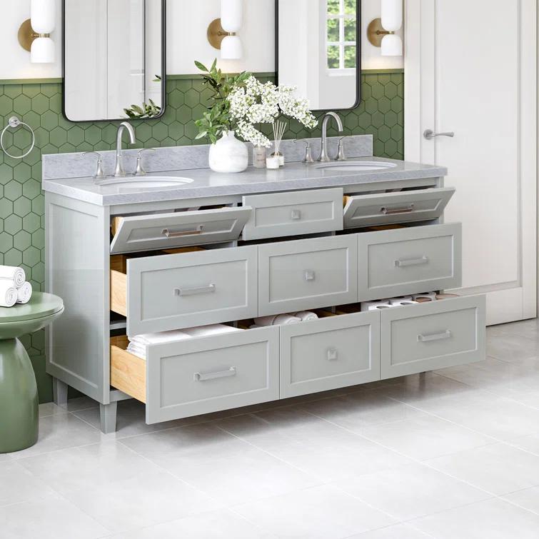 Ariel Bath Ariel Monrow 67 Inch Double Oval Sink Bathroom Vanity With Italian Carrara Marble Countertop