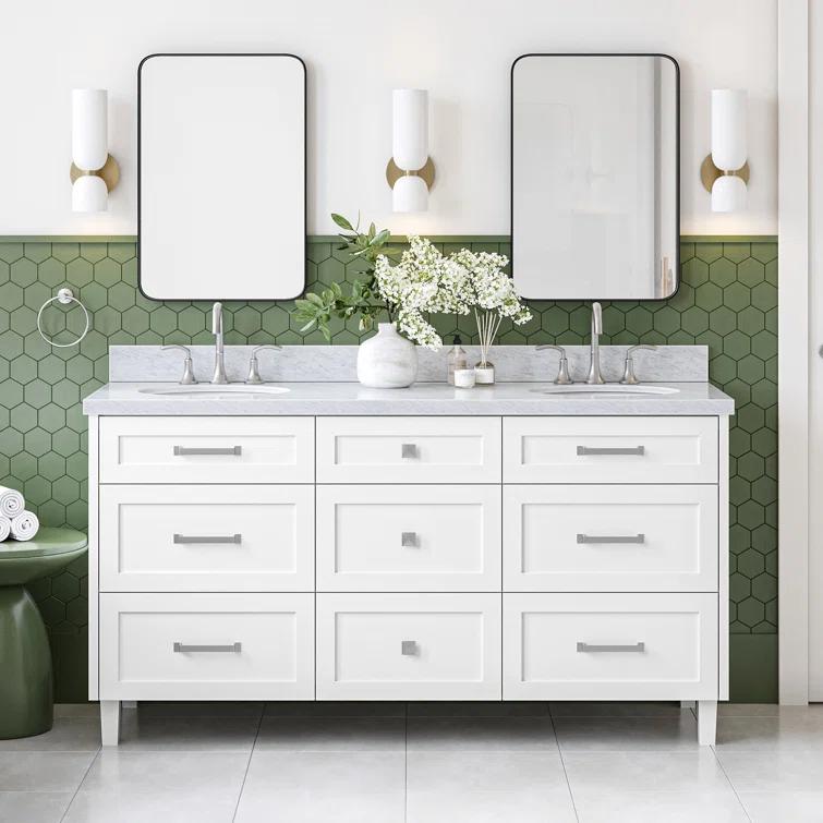 Ariel Monrow 67 Inch Double Oval Sink Bathroom Vanity With Italian Carrara Marble Countertop