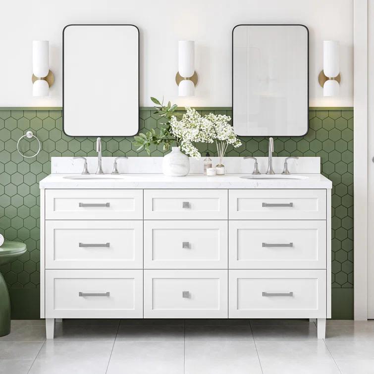 Ariel Monrow 66 Inch Double Oval Sink Bathroom Vanity With Carrara White Quartz Countertop