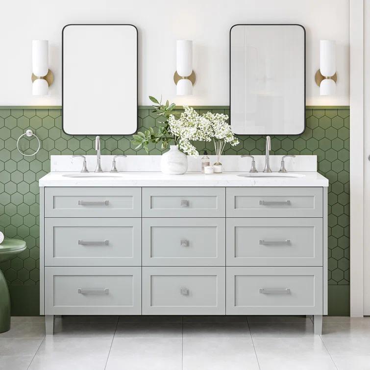 Ariel Monrow 66 Inch Double Oval Sink Bathroom Vanity With Carrara White Quartz Countertop
