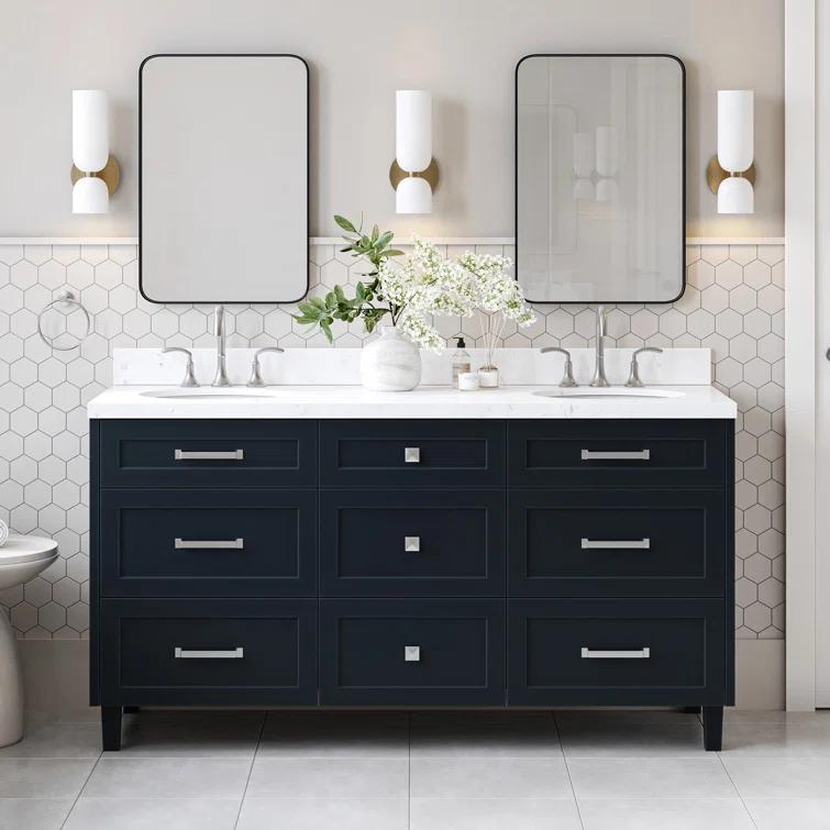 Ariel Monrow 66 Inch Double Oval Sink Bathroom Vanity With Carrara White Quartz Countertop