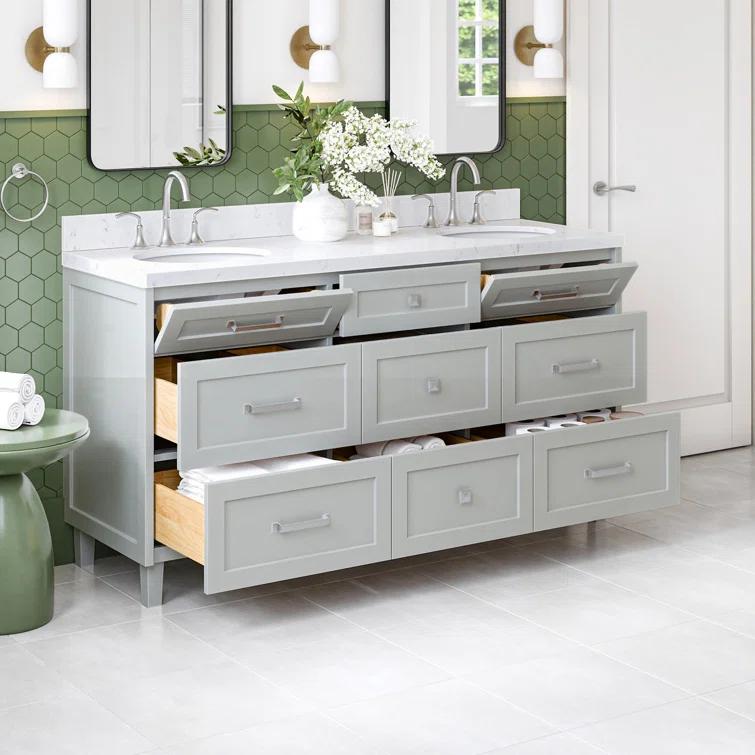 Ariel Monrow 66 Inch Double Oval Sink Bathroom Vanity With Carrara White Quartz Countertop