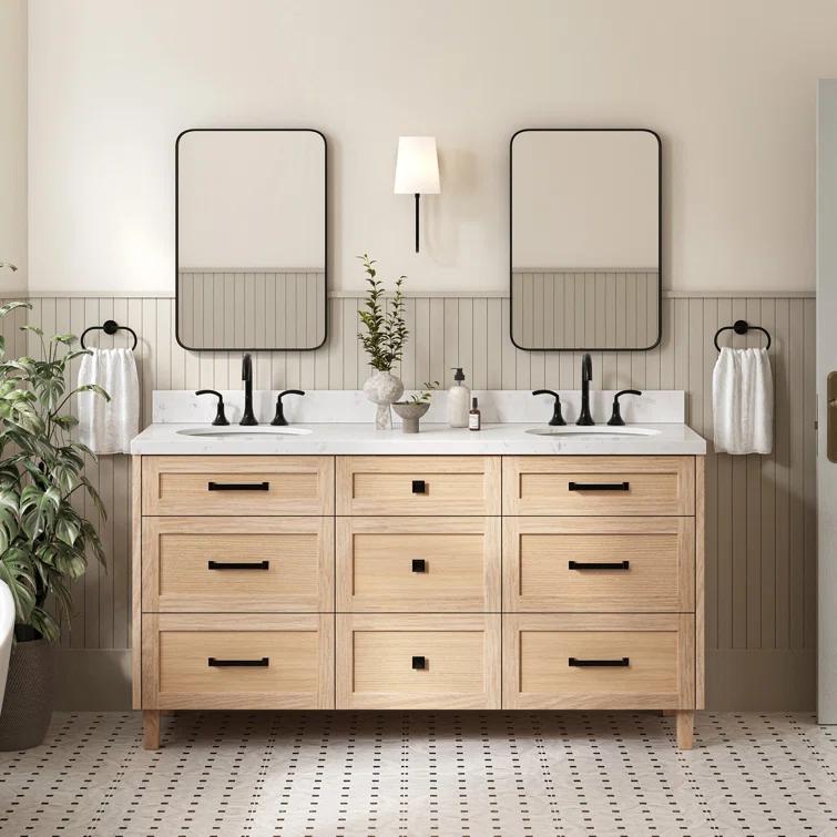 Ariel Monrow 66 Inch Double Oval Sink Bathroom Vanity With Carrara White Quartz Countertop