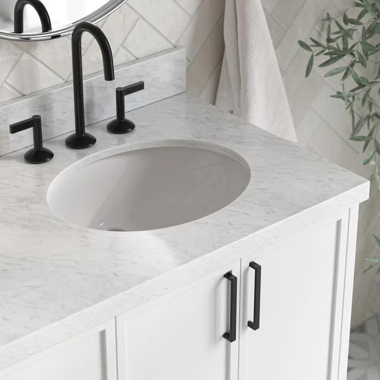 Ariel Kellie 67 Inch Double Oval Sink Bathroom Vanity With Italian Carrara Marble Countertop