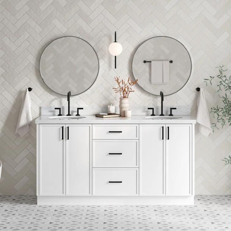 Ariel Kellie 67 Inch Double Oval Sink Bathroom Vanity With Italian Carrara Marble Countertop