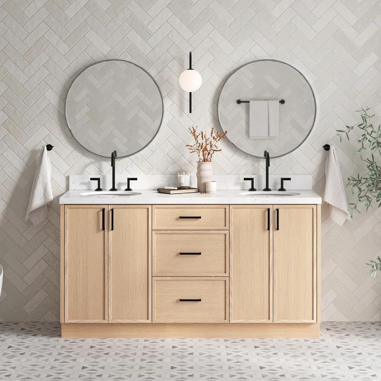 Ariel Kelley 66 Inch Double Sink Base Cabinet In Oak
