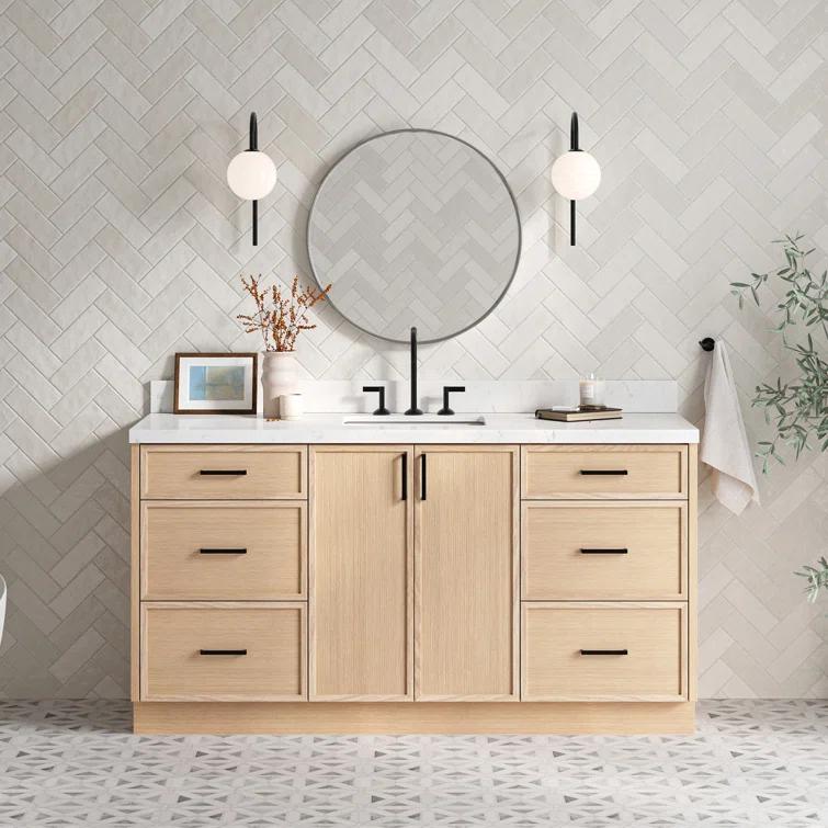 Ariel Kelly 66 Inch Single Rectangular Sink Bathroom Vanity With Carrara Quartz Countertop