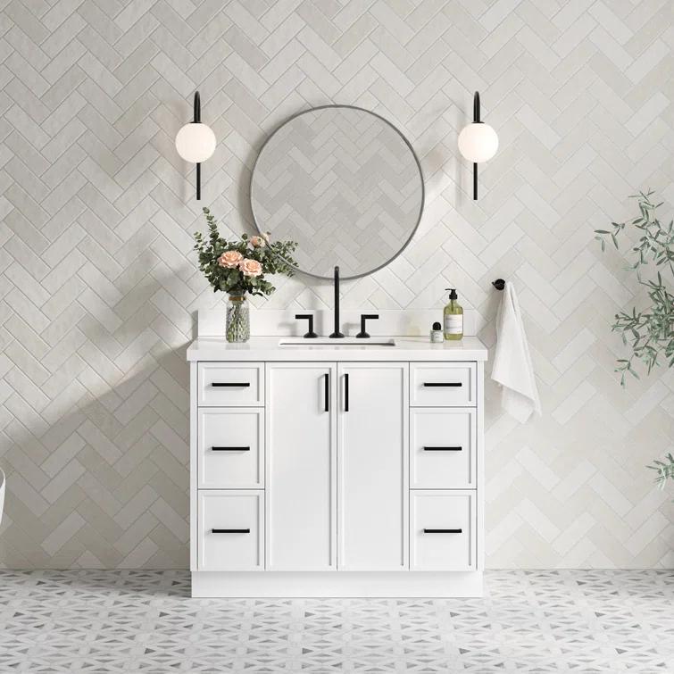 Ariel Kelly 43 Inch Single Rectangular Sink Bathroom Vanity With Quartz Countertop