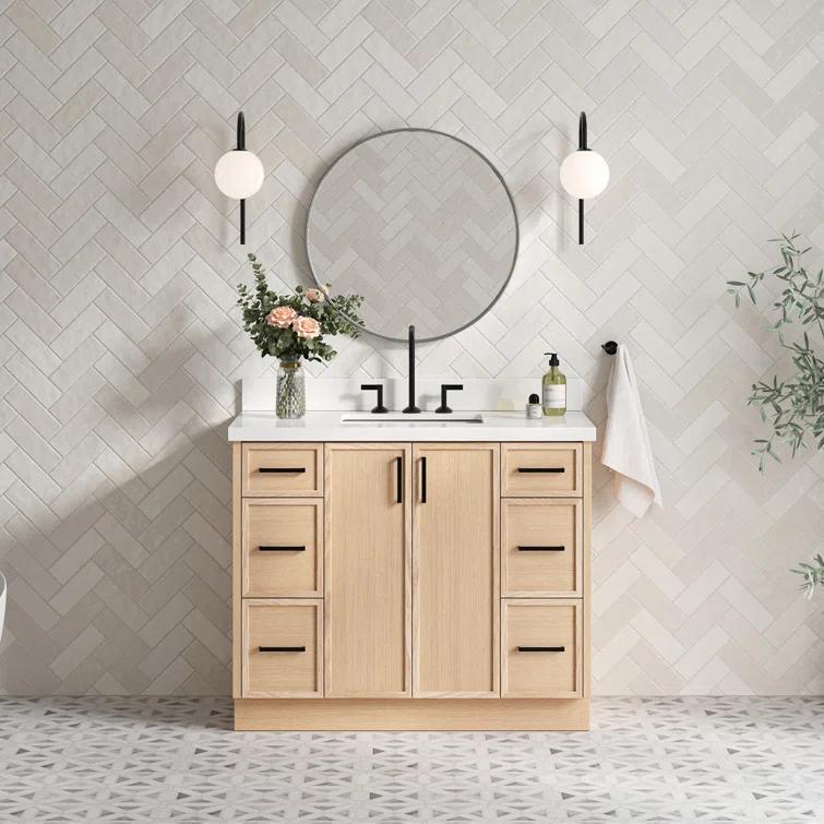 Ariel Kelly 43 Inch Single Rectangular Sink Bathroom Vanity With Quartz Countertop