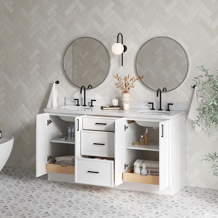 Ariel Kellie 67 Inch Double Oval Sink Bathroom Vanity With Italian Carrara Marble Countertop