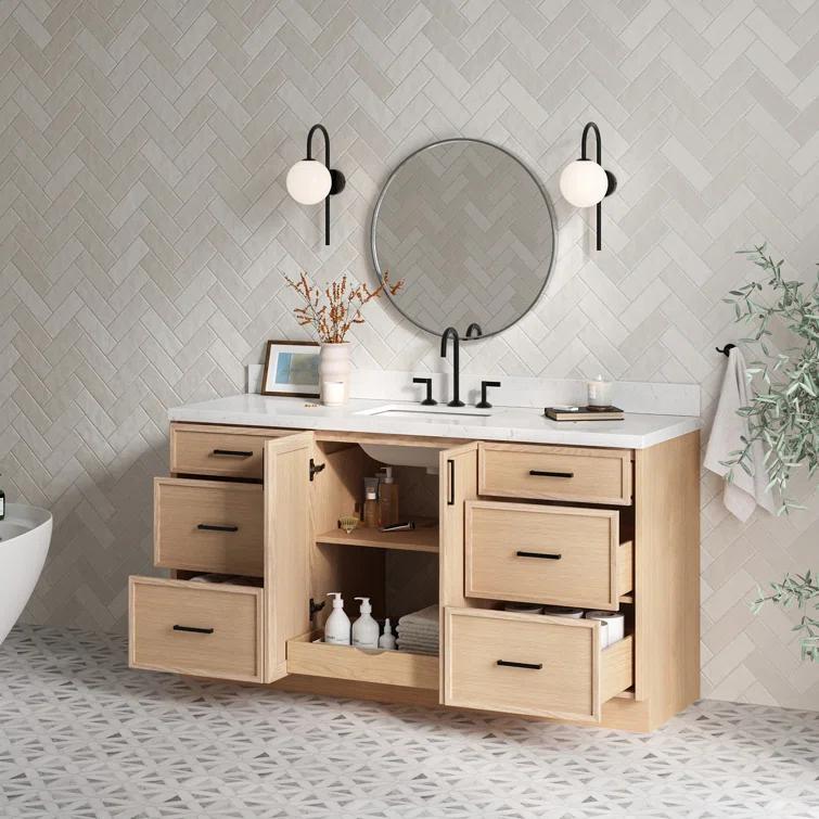 Ariel Kelly 66 Inch Single Rectangular Sink Bathroom Vanity With Carrara Quartz Countertop