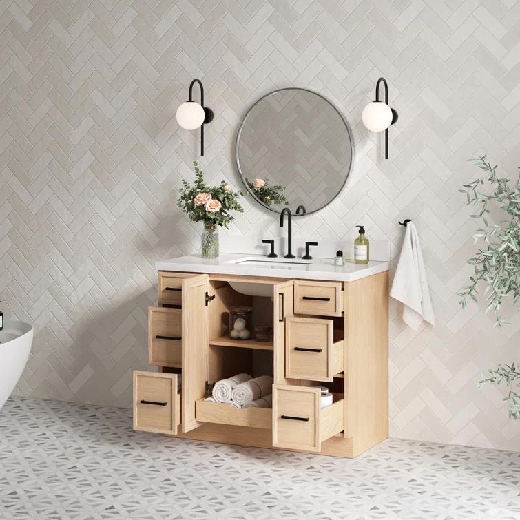 Ariel Kelly 43 Inch Single Rectangular Sink Bathroom Vanity With Quartz Countertop