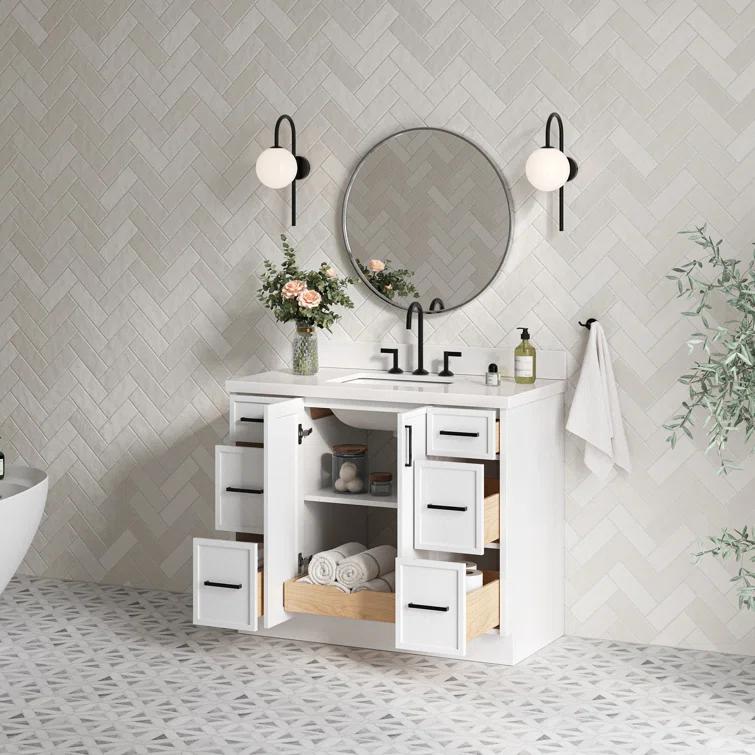 Ariel Kelly 43 Inch Single Rectangular Sink Bathroom Vanity With Quartz Countertop