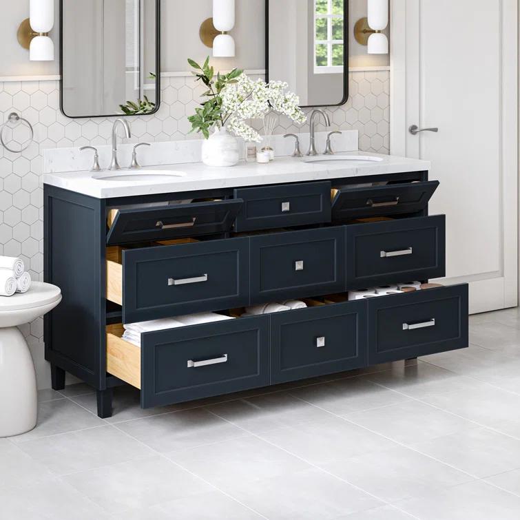 Ariel Monrow 66 Inch Double Oval Sink Bathroom Vanity With Carrara White Quartz Countertop