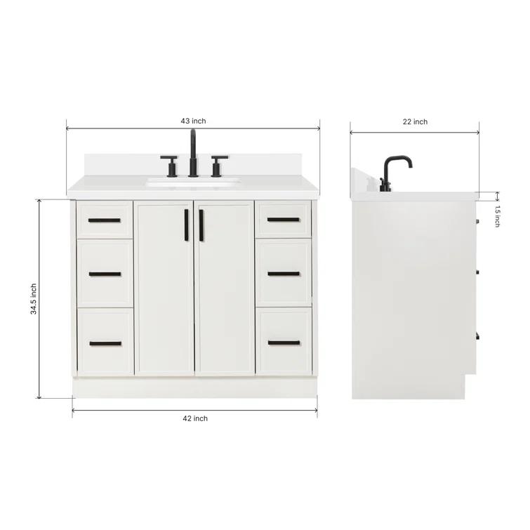 Ariel Kelly 43 Inch Single Rectangular Sink Bathroom Vanity With Quartz Countertop