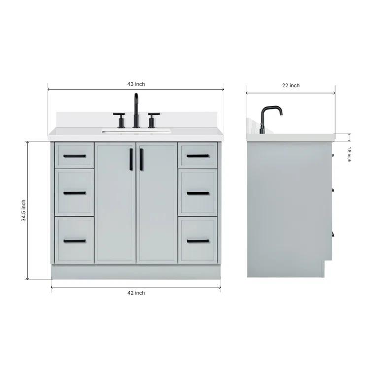 Ariel Kelly 43 Inch Single Rectangular Sink Bathroom Vanity With Quartz Countertop