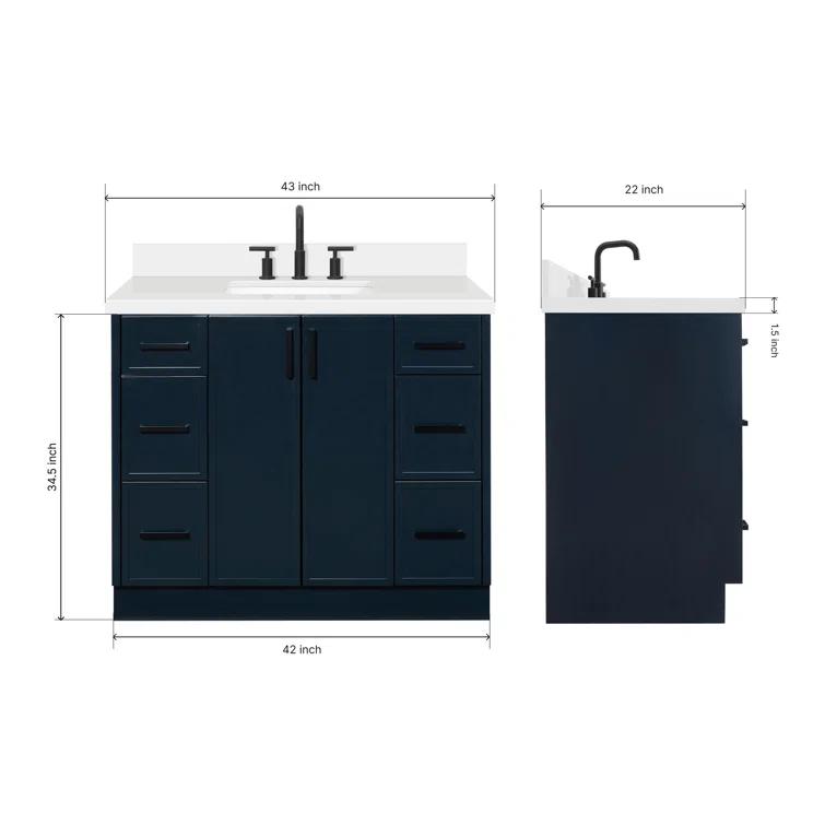 Ariel Kelly 43 Inch Single Rectangular Sink Bathroom Vanity With Quartz Countertop