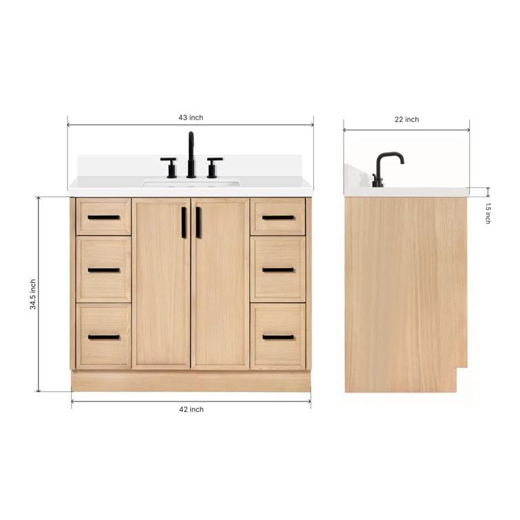 Ariel Kelly 43 Inch Single Rectangular Sink Bathroom Vanity With Quartz Countertop