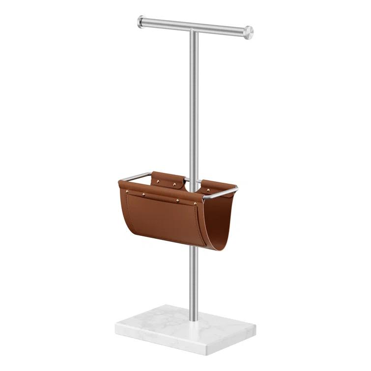KES Toilet Paper Holder Stand With Bathroom Magazine Rack, Magazine Holder And Double Roll Toilet Paper Holder Free Standing, Weighted Marble Base