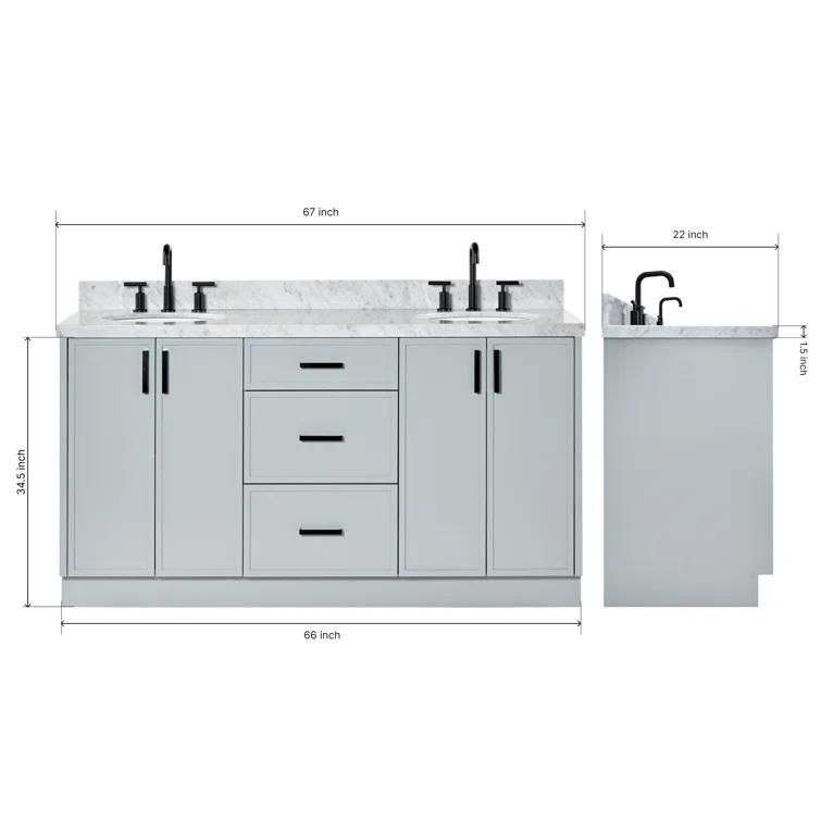 Ariel Kellie 67 Inch Double Oval Sink Bathroom Vanity With Italian Carrara Marble Countertop