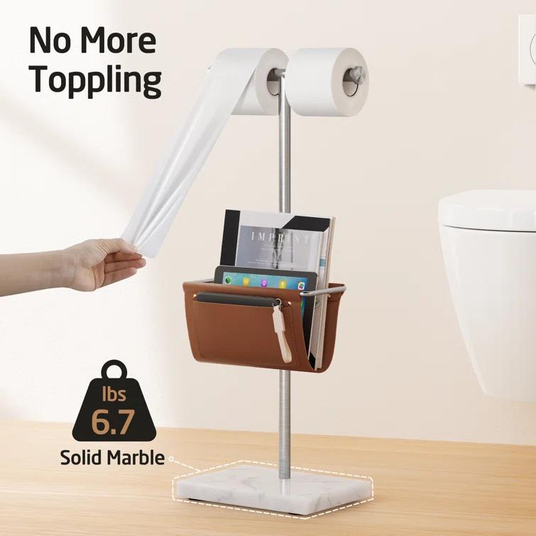 KES Toilet Paper Holder Stand With Bathroom Magazine Rack, Magazine Holder And Double Roll Toilet Paper Holder Free Standing, Weighted Marble Base