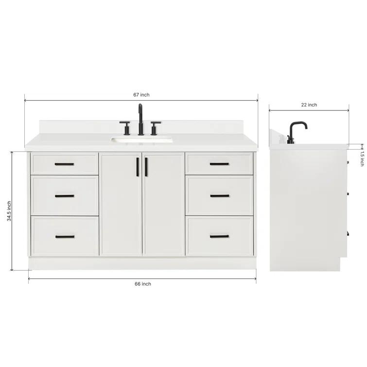 Ariel Kelly 67 Inch Single Rectangular Sink Bathroom Vanity With Pure Quartz Countertop