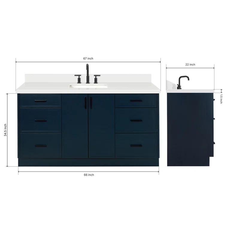 Ariel Kelly 67 Inch Single Rectangular Sink Bathroom Vanity With Pure Quartz Countertop