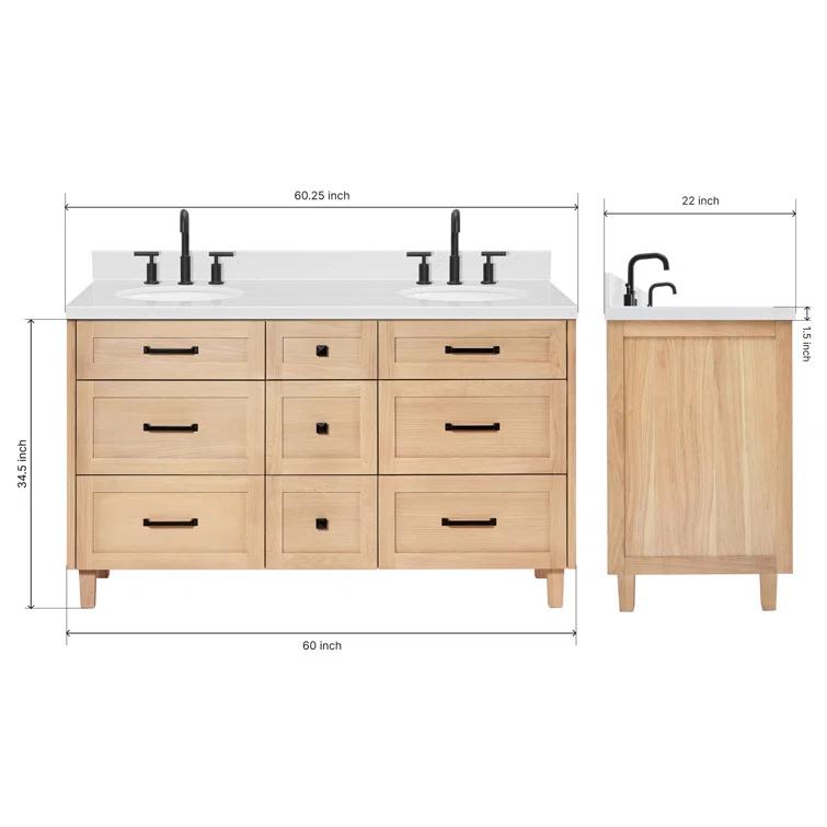 Ariel Bath Ariel Monrow 60 Inch Double Oval Sink Bathroom Vanity With Carrara Quartz Countertop