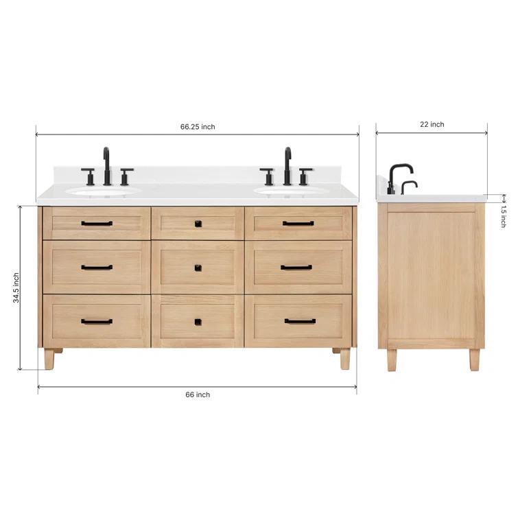 Ariel Monrow 66 Inch Double Oval Sink Bathroom Vanity With Carrara White Quartz Countertop