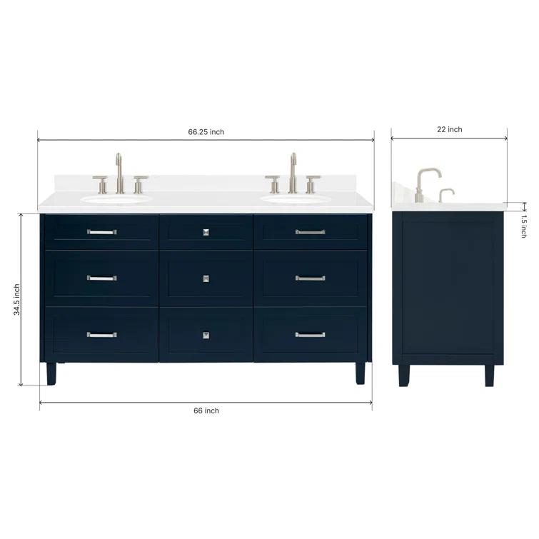 Ariel Monrow 66 Inch Double Oval Sink Bathroom Vanity With Carrara White Quartz Countertop