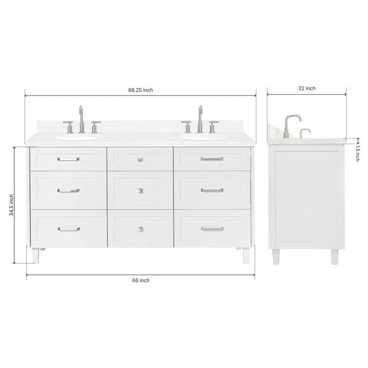 Ariel Monrow 66 Inch Double Oval Sink Bathroom Vanity With Carrara White Quartz Countertop