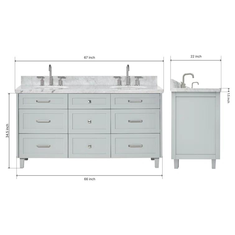 Ariel Bath Ariel Monrow 67 Inch Double Oval Sink Bathroom Vanity With Italian Carrara Marble Countertop