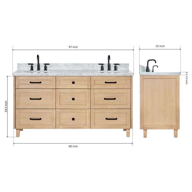 Ariel Monrow 67 Inch Double Oval Sink Bathroom Vanity With Italian Carrara Marble Countertop
