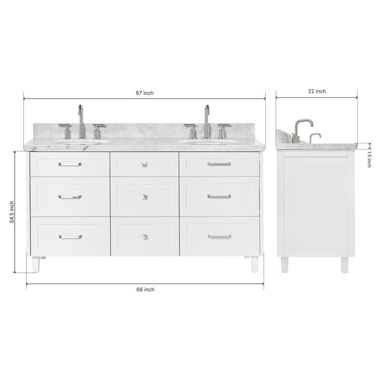 Ariel Monrow 67 Inch Double Oval Sink Bathroom Vanity With Italian Carrara Marble Countertop