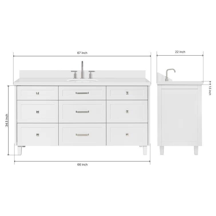 Ariel Monrow 67 Inch Single Oval Sink Bathroom Vanity With Pure White Quartz Countertop