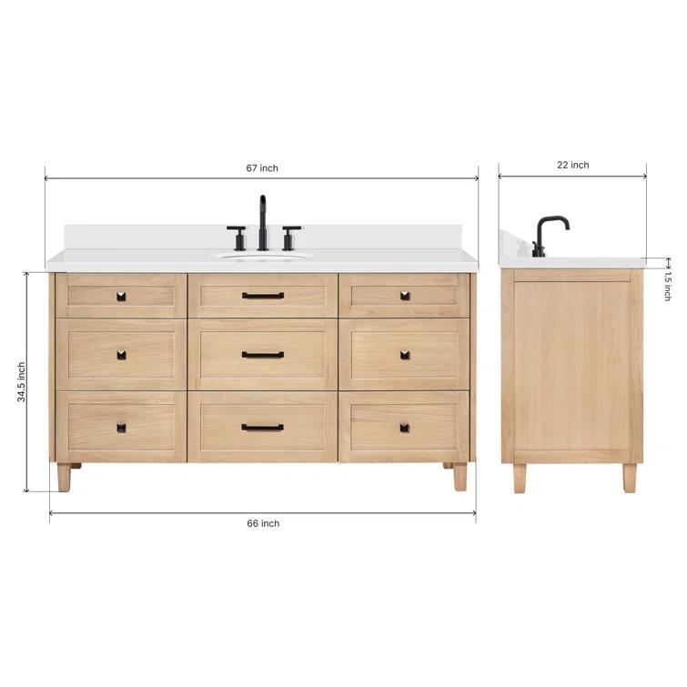 Ariel Bath Ariel Monrow 67 Inch Single Oval Sink Bathroom Vanity With Pure White Quartz Countertop