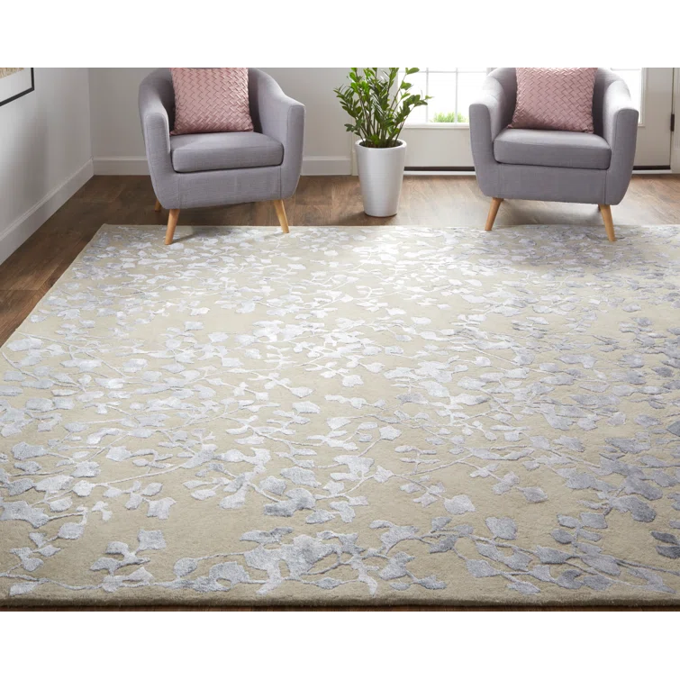 Khalo Floral Handmade Tufted Latte Tan Area Rug