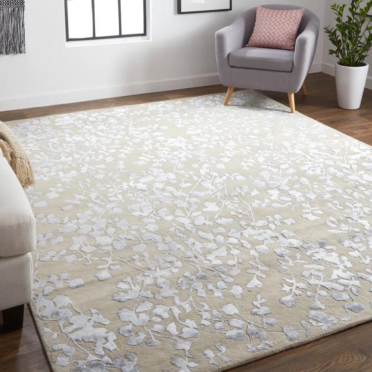 Khalo Floral Handmade Tufted Latte Tan Area Rug