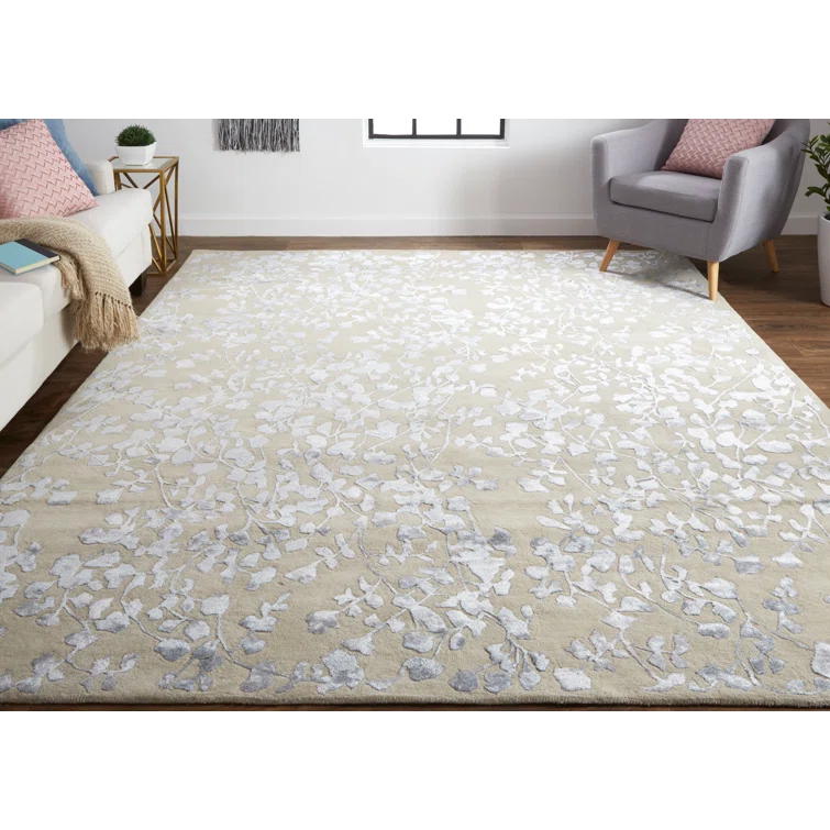 Khalo Floral Handmade Tufted Latte Tan Area Rug