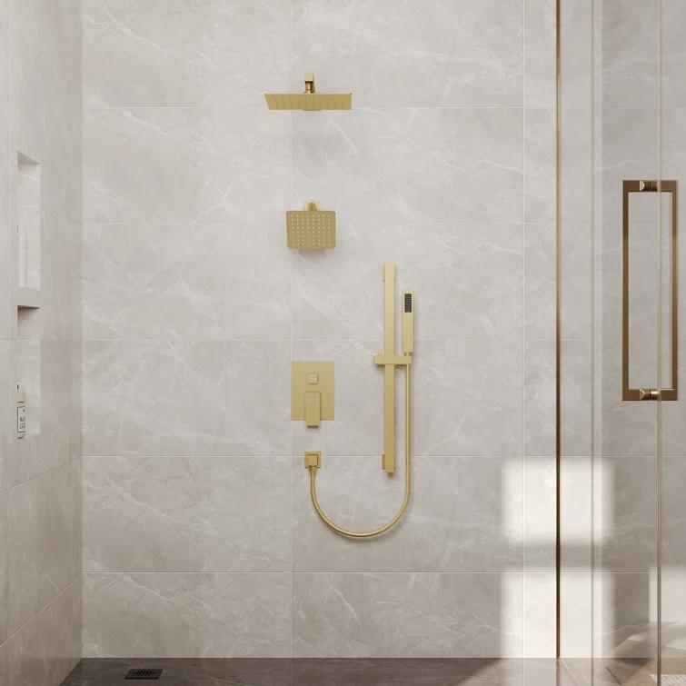 DualJetSpa Pressure-Balanced Shower System, Dual Wall Mount Showerheads with Slide Bar Handheld Spray