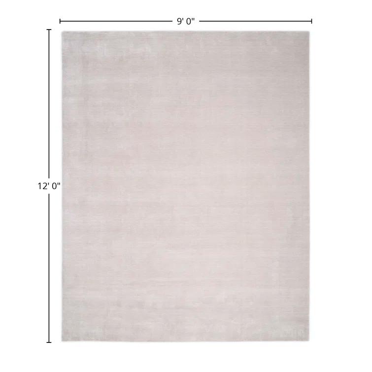 Mist Grey Hand-Knotted Wool and Viscose 9' x 12' Rug