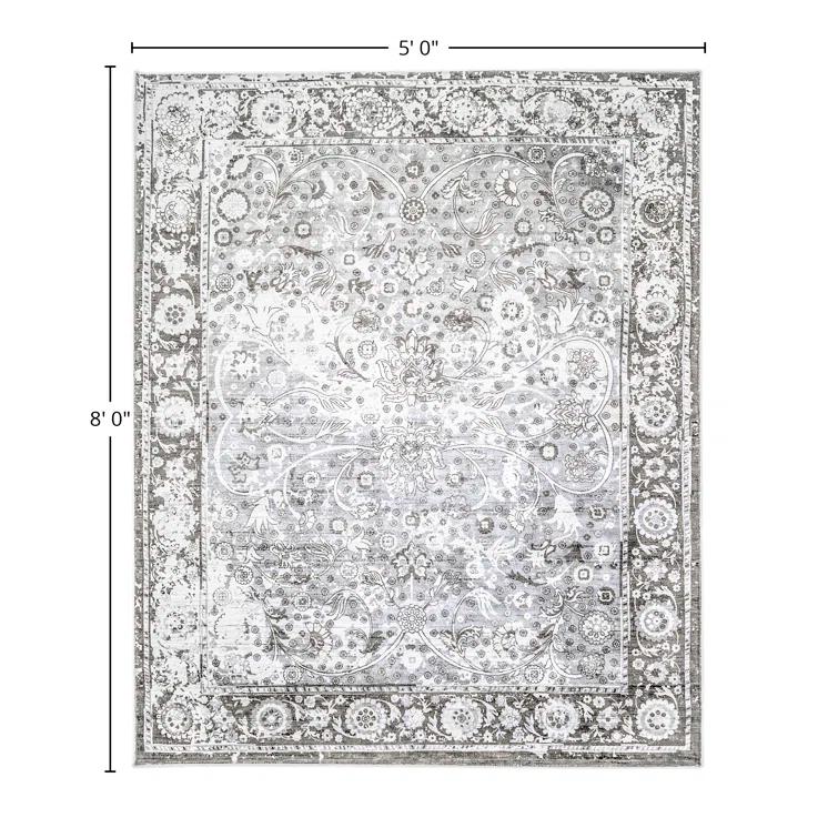 Shadow Grey Hand-Knotted Floral Motif Area Rug 8' x 10'